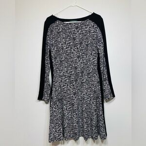 Lauren Ralph Lauren Womens A-Line Dress Size 14 Black White Printed Long Sleeve